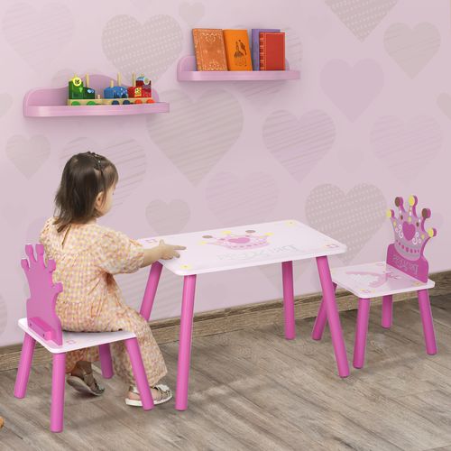 3 Pcs Kids Princess & Crown Chair Table Set Home Furniture 2-4 Yrs Pink HOMCOM - Samanta Factory